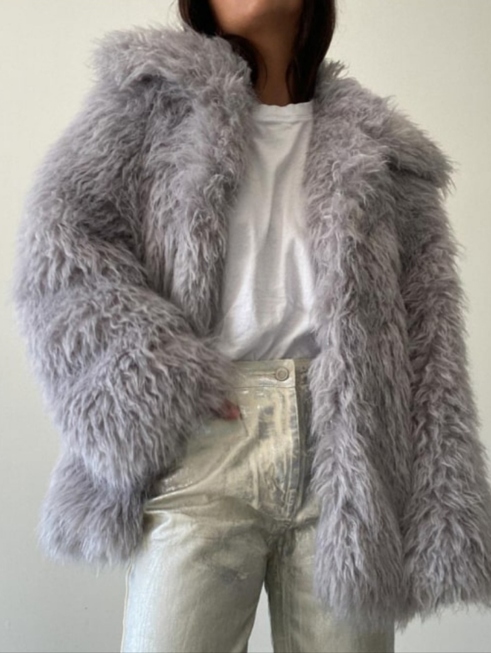 ET CLET Faux Fur Oversized Sailor Collar Coat Grey Size Medium/Large. - Picture 2 of 9
